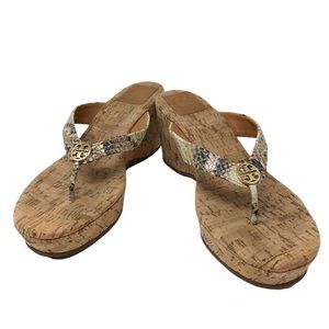 Tory Burch Suzy Snake Print Cork Wedge Sandals Size 8 1/2 M